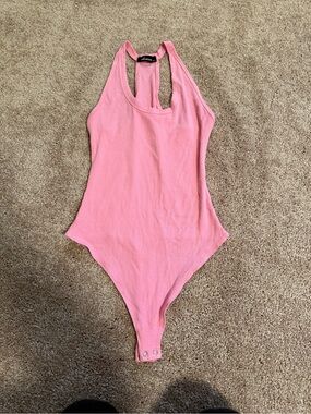 Olivaceous Pink Ribbed Racerback Bodysuit